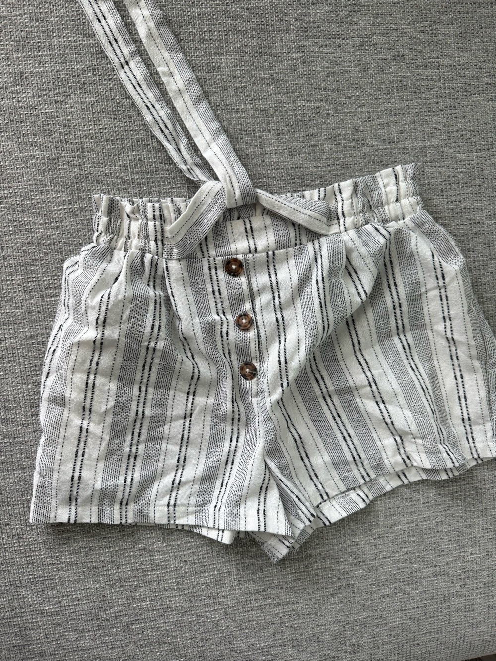 Sienna Sky White & Black Striped High-Waist Tie-Waist Shorts